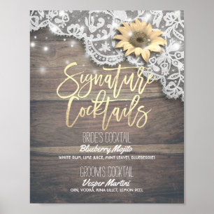 Affiche Mariage Signature Boire Menu Dentelle Tournesol Bo