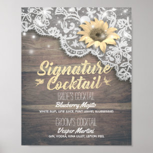 Affiche Mariage Signature Boire Menu Dentelle Tournesol Bo