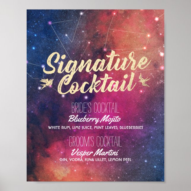 Affiche Mariage Signature Boire Menu Galaxy Constellations (Devant)