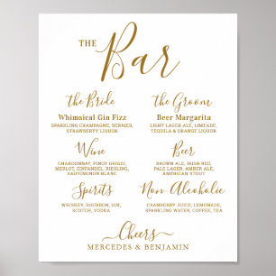 Affiche Mariage Signature Boire personnalisé Gold Bar