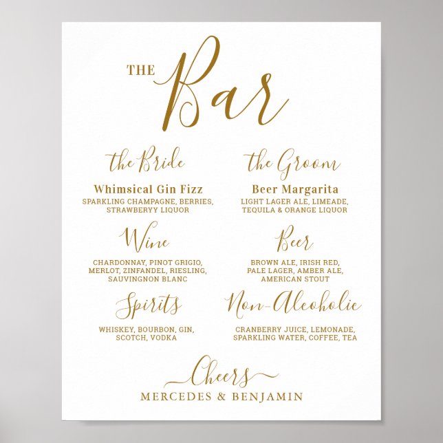 Affiche Mariage Signature Boire personnalisé Gold Bar (Devant)