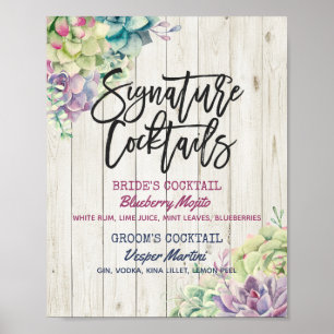 Affiche Mariage Signature Boisson Menu Succulent Bois rust