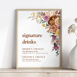 Affiche Mariage Signature Boissons Rustique Boho Floral