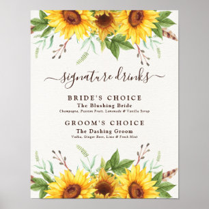 Affiche Mariage Signature Boissons Rustique Boho Sunflower