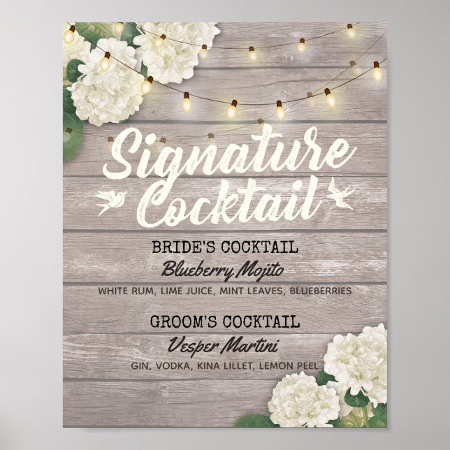 Affiche Mariage Signature Cocktail Boisson Menu Fleurs de  (Devant)