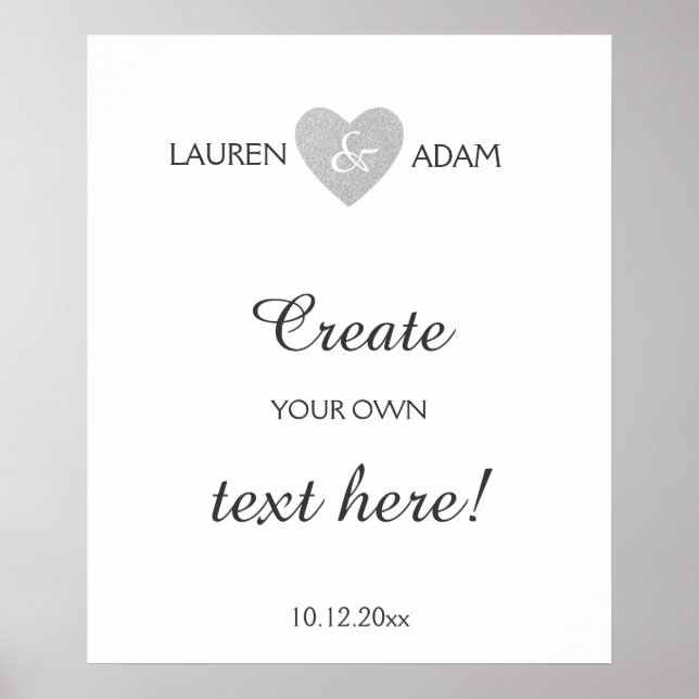 Affiche Mariage signe argent parties scintillant coeur, te (Devant)