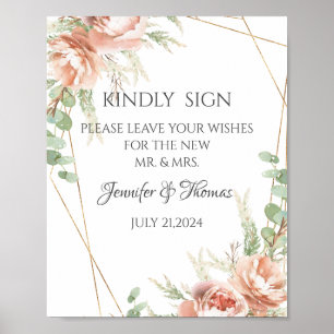 Affiche Mariage Signes Blush Roses