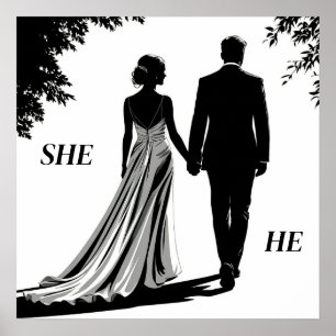 Affiche Mariage Silhouette d'une mariée et d'un marié