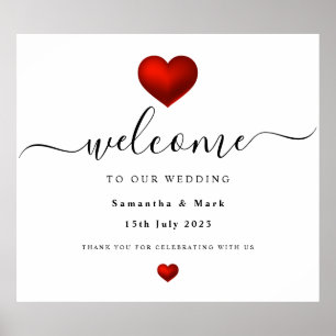 Affiche Mariage simple moderne Red Heart