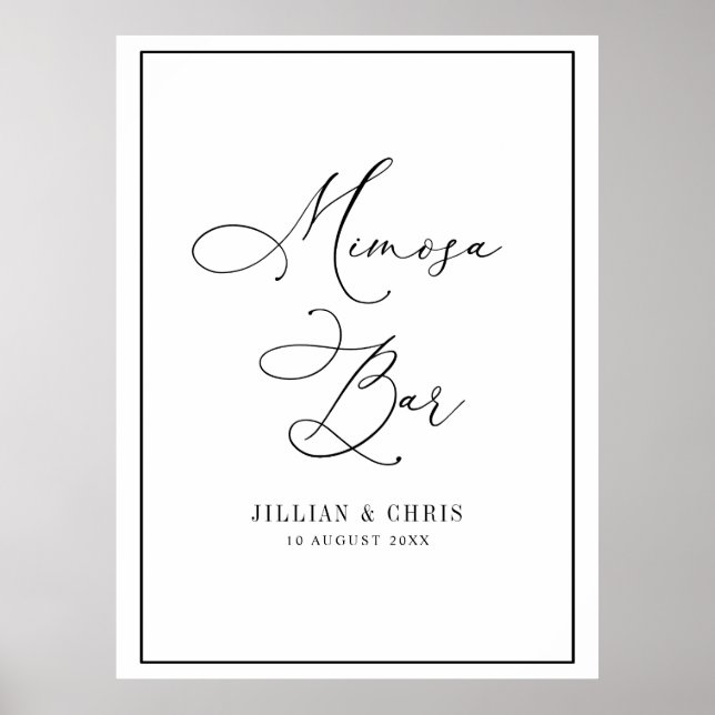 Affiche mariage simple noir et blanc signe barre mimosa (Devant)