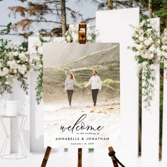 Affiche Mariage simple photo de bienvenue eucalyptus budge (Créateur téléchargé)