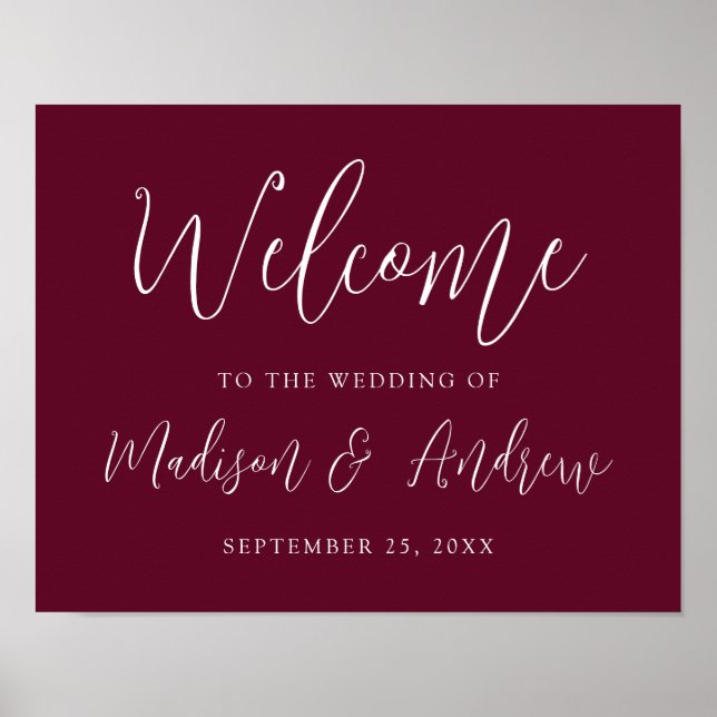 Affiche Mariage simple Script Bourgogne (Devant)