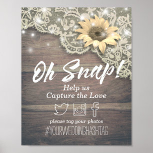 Affiche Mariage Snap Hashtag Dentelle Tournesol Lumières e