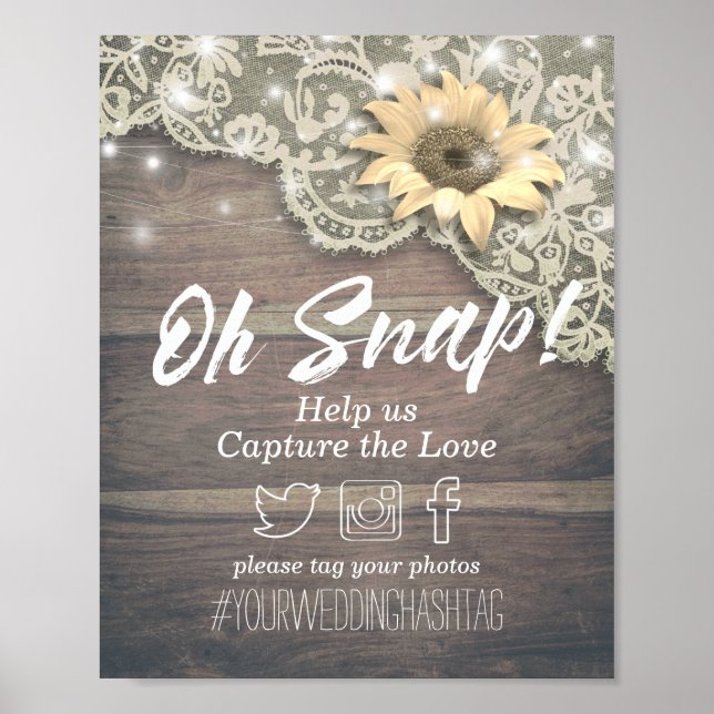 Affiche Mariage Snap Hashtag Dentelle Tournesol Lumières e (Devant)