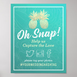 Affiche Mariage Snap Hashtag Vintage Gold Pineappy Couple