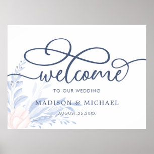 Affiche Mariage Succulent bleu moderne Chant de bienvenue
