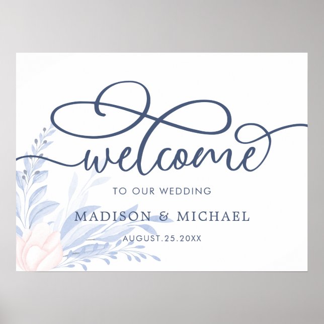 Affiche Mariage Succulent bleu moderne Chant de bienvenue (Devant)