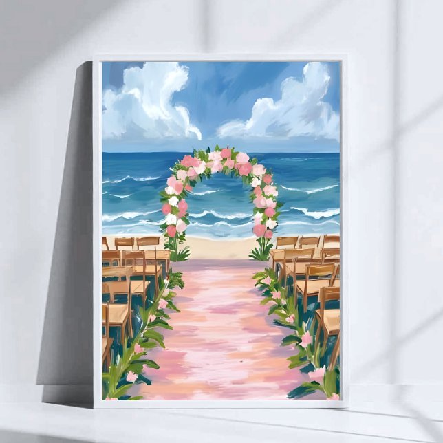 Affiche Mariage sur la Plage Aisle Fleurs Aquarelle (Créateur téléchargé)
