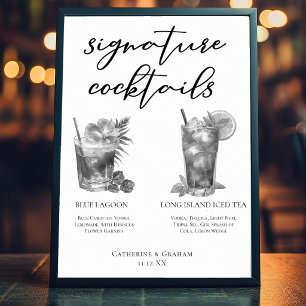 Affiche Mariage sur la Plage Cocktails Signature Noir Blan