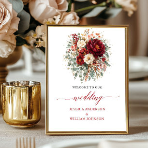 Affiche Mariage sur table Marsala Floral Végétal 20x25cm