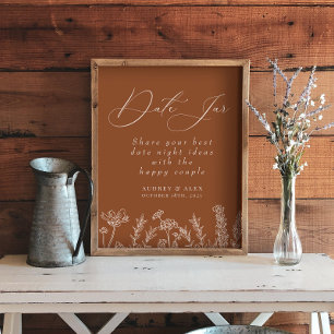 Affiche Mariage Thème Fleur Sauvage Orange Brûlé Date Jar