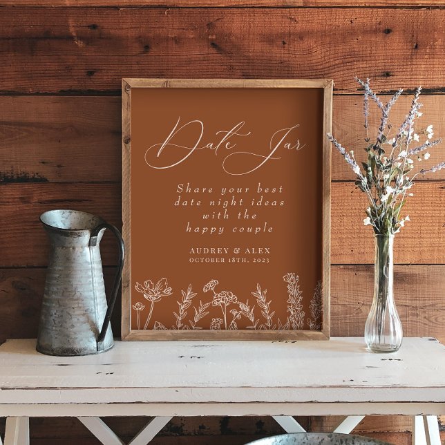 Affiche Mariage Thème Fleur Sauvage Orange Brûlé Date Jar (Créateur téléchargé)