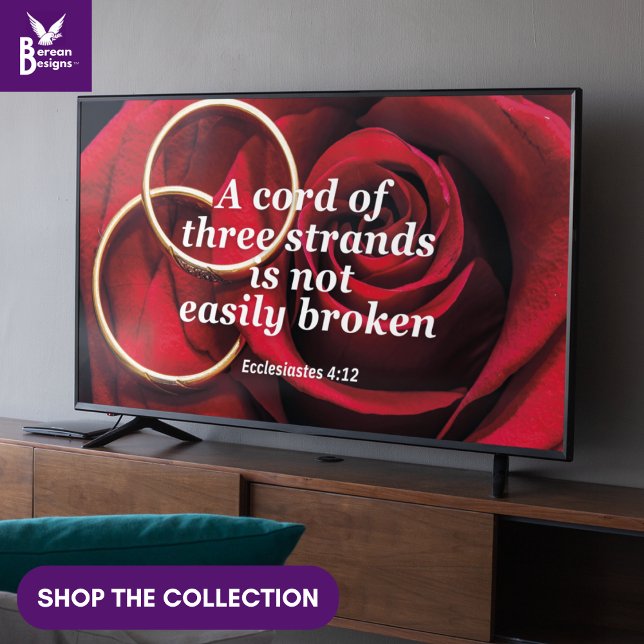 Affiche Mariage THREEFOLD CORD Christian Frame Art pour la (Christian THREEFOLD CORD NOT EASILY BROKEN wall art for display TV with wedding rose and rings.)