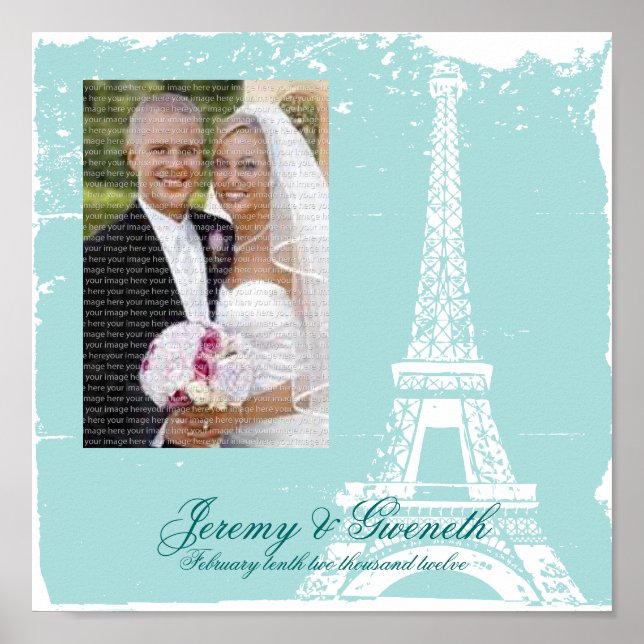 Affiche Mariage Tour Eiffel bleu photo encadrée (Devant)