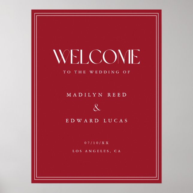 Affiche Mariage Typographie Gras Rouge Vin Moderne de Bien (Devant)