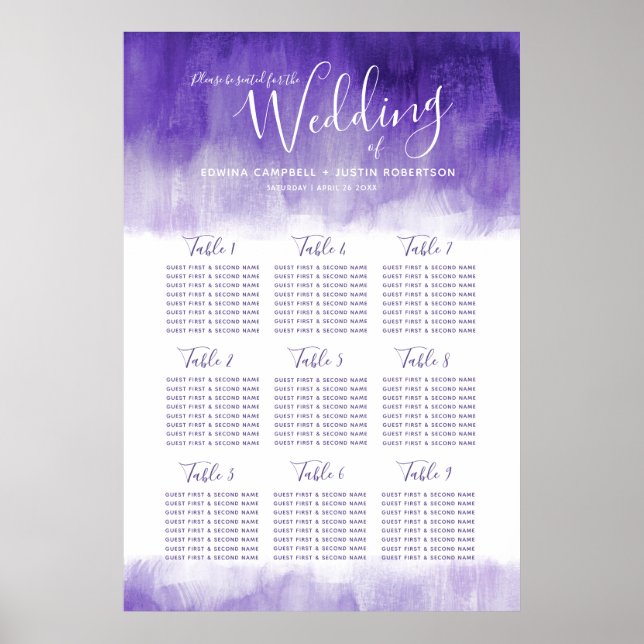 Affiche Mariage ultra violet violet abstrait plan table (Devant)