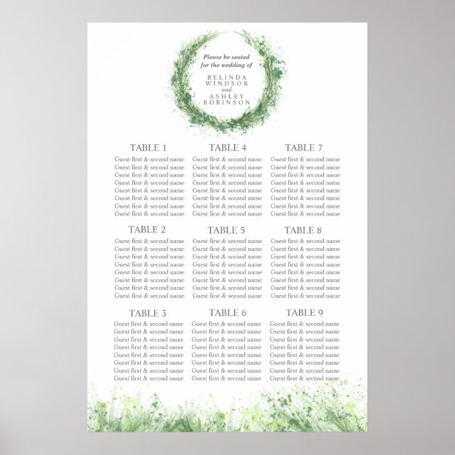Affiche Mariage verdoyant Sièges Plan vert sauge (Devant)