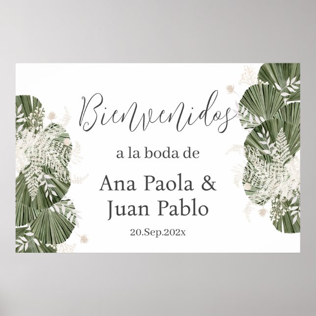 Affiche Mariage vert espagnol Panneau de bienvenue (Devant)