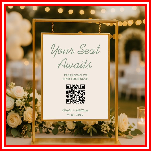 Affiche Mariage vert Sage Code QR (Créateur téléchargé)