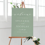 Affiche Mariage vert Sage Script Dainty<br><div class="desc">Bienvenue à vos hôtes mariages avec ce panneau d'accueil mariage romantique. Ce panneau d'accueil mariage personnalisable présente un script dainty avec typographie classique sur un arrière - plan vert sage.</div>