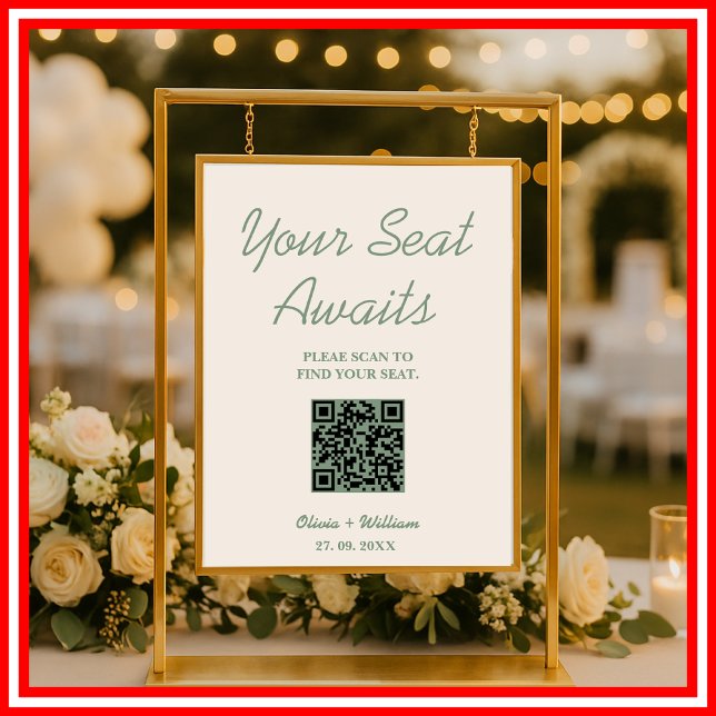 Affiche Mariage Vert Sauge | Panneau de plan de table avec (Créateur téléchargé)