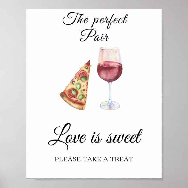 Affiche Mariage vin pizza Love is sweet (Devant)