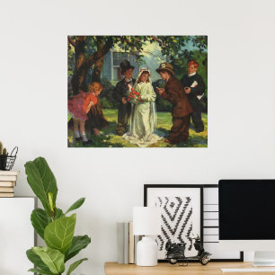 Affiche Mariage Vintage, Des Enfants Jouent les Mariés