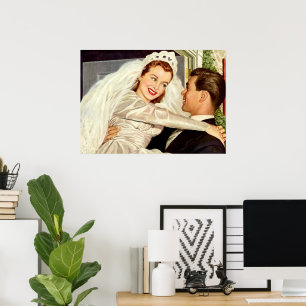 Affiche Mariage vintage Nouveaux mariés, Mariée heureuse e