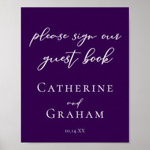 Affiche Mariage violet foncé Signer Notre Invité Livre Pos