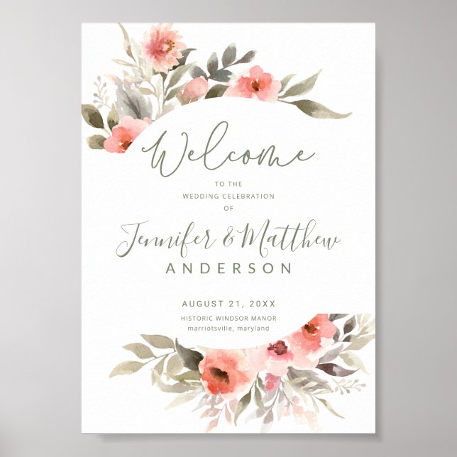 Affiche Mariage Welcome Aquarelle Blush Rose Panneau de co (Devant)