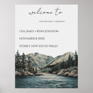 Affiche Mariage Welcome Aquarelle de pin du lac Mountain