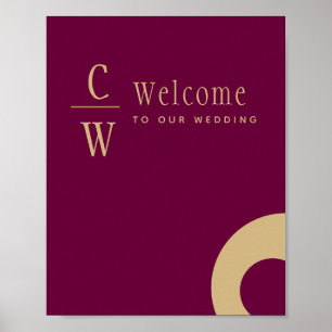 Affiche Mariage Welcome Berry Vin Or Monogramme Signal