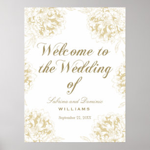 Affiche Mariage Welcome or Elegant Peony Floral