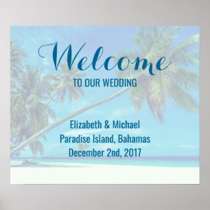 Affiche Mariage Welcome Sandy Beach avec palmiers tropicau