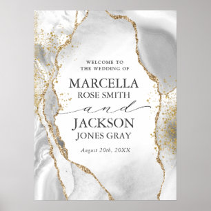 Affiche Mariage White, Gold & Grey Mist Agate
