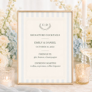 Affiche Mariages rayés Blue & Sage Cocktails Signature