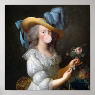 Affiche Marie Antoinette soufflant un bubble gum rose