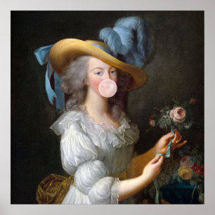 Affiche Marie Antoinette soufflant un bubble gum rose