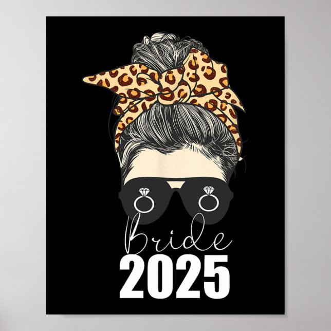 Affiche Mariée 2025 Messy Bun Fiançailles Leopard Cheetah (Devant)