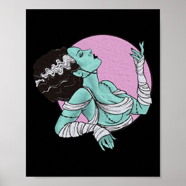 Affiche Mariée De Frankenstein Halloween Rose Rétro (Devant)